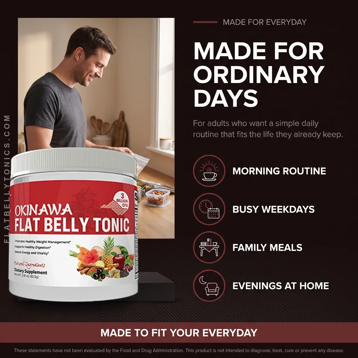 Flat Belly Tonic is made for ordinary days: adults supporting weight and digestion through a simple morning routine