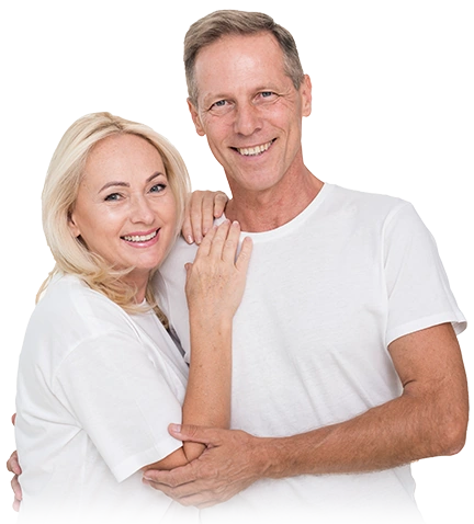 Happy mature couple who enjoy Flat Belly Tonic as part of their morning routine